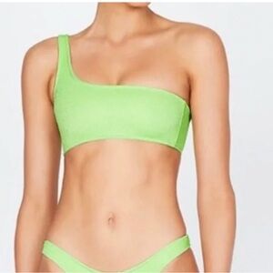 Traingl Swim One Shoulder Green Sparkle Top MEDIUM